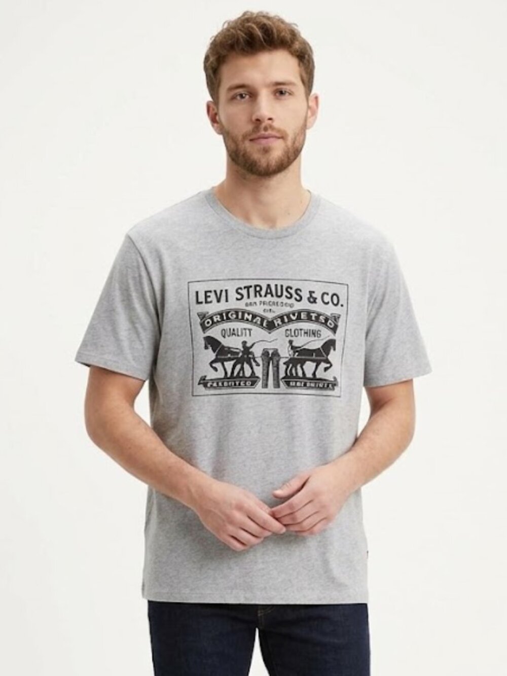 Levi's Men's Graphic Tee XXL Heather Gray Black Logo Crew Neck Short Sleeve
